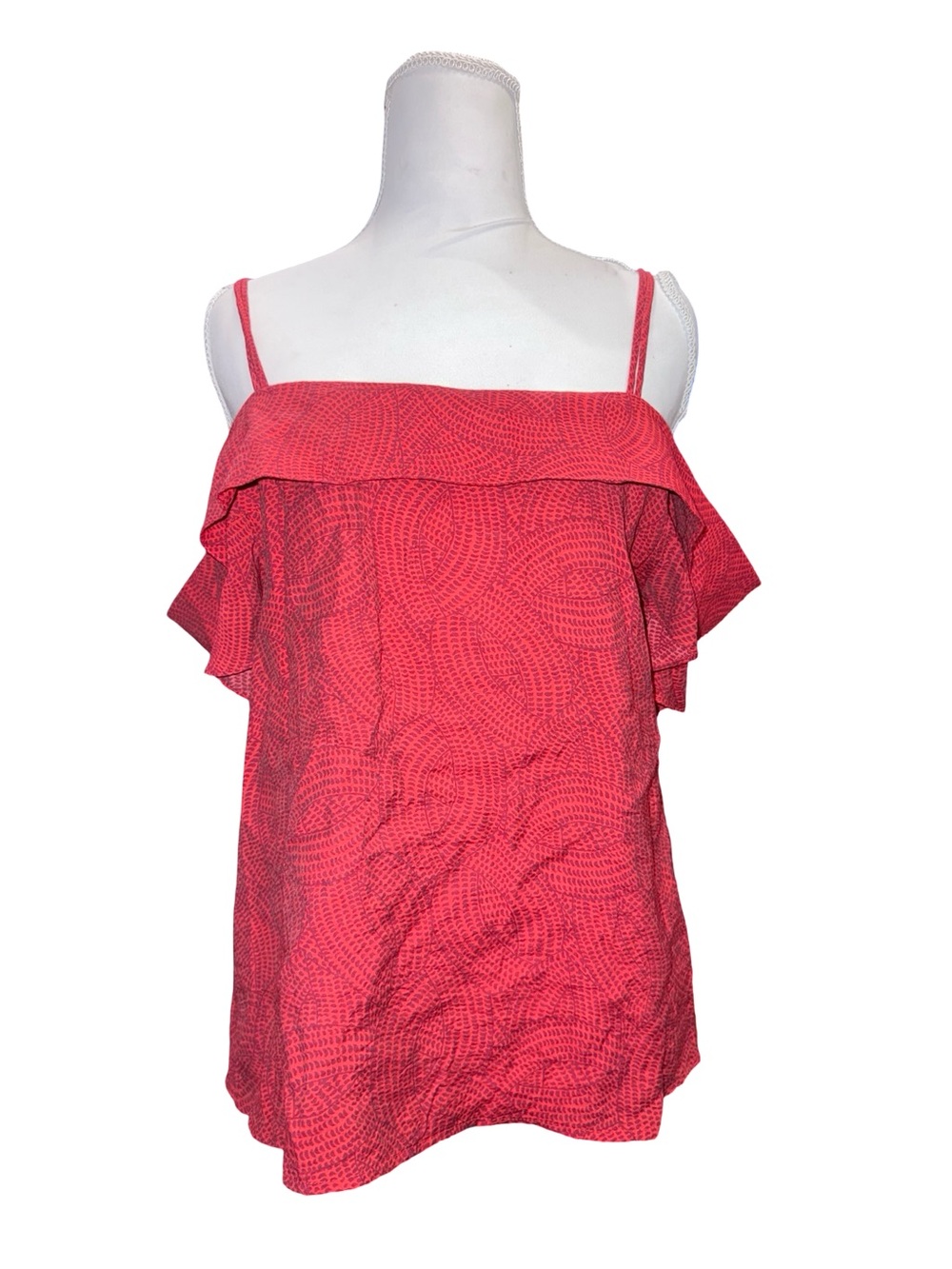 Anthropologie Maeve Off Shoulder Top Medium Coral Ruffle Cold Shoulder Boho - Picture 12 of 12